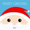 Merry Christmas. Santa Claus head face. Beard, moustaches, white eyebrows, red hat. Cute cartoon kawaii funny father character. Bl