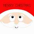 Merry Christmas. Santa Claus head face looking up. Red hat, beard, moustaches, white eyebrows. Cute cartoon kawaii funny father ch