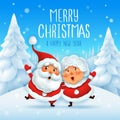 Merry Christmas! Santa Claus and his wife Mrs Claus arm over shoulder Royalty Free Stock Photo