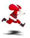 Merry Christmas Santa Claus holding gift bag and running. Royalty Free Stock Photo