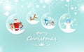 Merry Christmas, Santa Claus and kid with gift, reindeer and sno Royalty Free Stock Photo