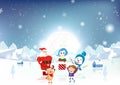 Merry Christmas, Santa Claus, kid, reindeer, snowman and angel w Royalty Free Stock Photo