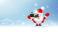 Merry christmas Santa Claus Photographer on snow and iceberg blue background