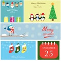 Merry christmas santa claus,reindeer,elf,snowman,penguins,tree,b Royalty Free Stock Photo