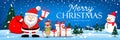 Merry Christmas Santa Claus and reindeer smile with gift box banner design