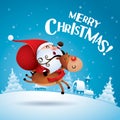 Merry Christmas! Santa Claus riding a Rudolph Reindeer.