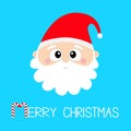 Merry Christmas. Santa Claus round head face. Happy New Year. White moustaches, beard. Red hat. Cute cartoon funny kawaii baby Royalty Free Stock Photo