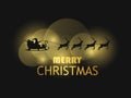 Merry Christmas. Santa Claus in a sleigh with reindeer. Greeting card design template with golden gradient. Bokeh effect. Vector Royalty Free Stock Photo