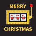 Merry Christmas. Santa Claus. Slot machine. Golden Glowing lamp light. Jackpot.
