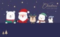 Merry Christmas with Santa Claus, Snowman, Reindeer, Polar bear and Penguin