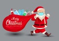 Merry christmas, Santa claus walks wearing face mask in with a sanitizer, mask and gloves in the bag. covid-19, coronavirus Royalty Free Stock Photo