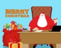 Merry Christmas. Santa Claus at work. Big red bag with gifts for