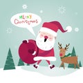 Merry Christmas Santa Clause With Present Sack Happy New Year Poster Greeting Card Royalty Free Stock Photo