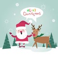 Merry Christmas Santa Clause With Reindeer Happy New Year Poster Greeting Card Royalty Free Stock Photo