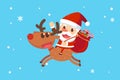 Merry Christmas with Santa and friends. Santa Claus sits on reindeer. Royalty Free Stock Photo