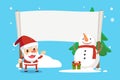 Merry Christmas with Santa and friends. Santa and snowman showing a placard.