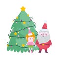 Merry christmas, santa helper and tree celebration icon isolation Royalty Free Stock Photo