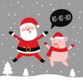 Merry Christmas Santa and Pig having fun together. Ho-ho-ho. Vector Royalty Free Stock Photo