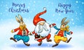 Merry Christmas santa rabbit concept banner, cartoon style Royalty Free Stock Photo