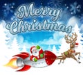 Merry Christmas Santa Rocket Sleigh Background Royalty Free Stock Photo