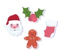 Merry christmas, santa sock gingerbread cookie holly berry icons