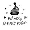 Merry Christmas. Scandinavian hand drawn greeting card with Santa Hat Royalty Free Stock Photo