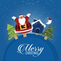 Merry Christmas scene with happy Santa Claus. Cartoon character. Vector. Royalty Free Stock Photo