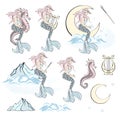 Merry Christmas Sea Ocean Color Vector Illustration WINTER MERMAID CHRACTERS COLLECTION