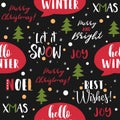 Merry Christmas seamless pattern background with calligraphy, lettering, snowflakes, christmas tree. Wrapping paper Royalty Free Stock Photo