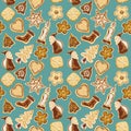 Merry christmas seamless pattern with gingerbread cookies