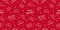 Merry Christmas seamless pattern red background with handwritten lettering Royalty Free Stock Photo