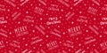 Merry Christmas seamless pattern red background with handwritten lettering Royalty Free Stock Photo