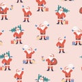 Merry Christmas seamless pattern with Santa Claus. Holiday pattern Royalty Free Stock Photo