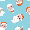Merry Christmas Seamless vector pattern with cute groovy Santa Claus, Retro Christmas greeting card background. Seamless