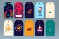 Merry Christmas set of gift tags, template greeting cards, labels. Happy New Year cute cartoon illustration. Vector Royalty Free Stock Photo