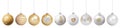 Merry Christmas set gold hanging balls decorated with heart, tree, snowflake and glitter pearls pattern, isolated on white Royalty Free Stock Photo