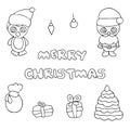 Merry Christmas. Set of hand drawn illustrations in black and white doodle style Royalty Free Stock Photo