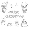 Merry Christmas. Set of hand drawn illustrations in black and white doodle style. Royalty Free Stock Photo