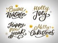 Merry Christmas set 2023 Happy New Year, typography lettering badge emblems quotes set collection. Vector logo design Royalty Free Stock Photo