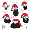 Merry Christmas set of heads of different Santa Claus or elf characters, avatar or portrait. The xmas black and red Royalty Free Stock Photo