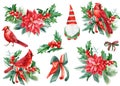 Merry Christmas, Set of holiday elements on a white background, watercolor illustration, New Year design Royalty Free Stock Photo