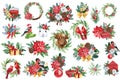 Merry Christmas, Set of holiday elements on a white background, watercolor illustration, New Year design Royalty Free Stock Photo