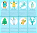 Merry Christmas Set of Posters with Happy Animals Royalty Free Stock Photo