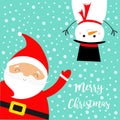 Merry Christmas set. Santa Claus. Snowman upsidedown. Kids print. Cute cartoonfunny kawaii baby character. Pet collection. Flat