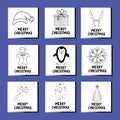 Merry christmas set template card, poster, wish, invitation. sketch hand drawn doodle. vector scandinavian monochrome minimalism