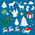 Merry Christmas set, vector illustration in paper art style Royalty Free Stock Photo