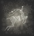 Merry Christmas shine deer. Vector silver