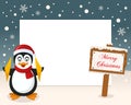 Merry Christmas Sign Frame - Penguin Royalty Free Stock Photo