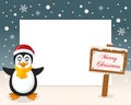 Merry Christmas Sign Frame & Penguin Royalty Free Stock Photo