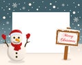 Merry Christmas Sign Frame & Snowman Royalty Free Stock Photo
